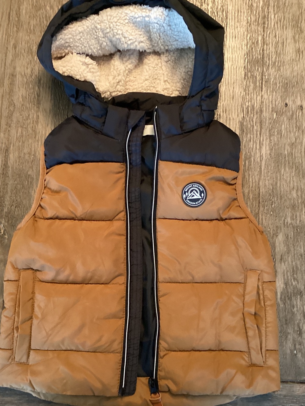 H&M Brown and Black Quilted Hooded Puffer Vest